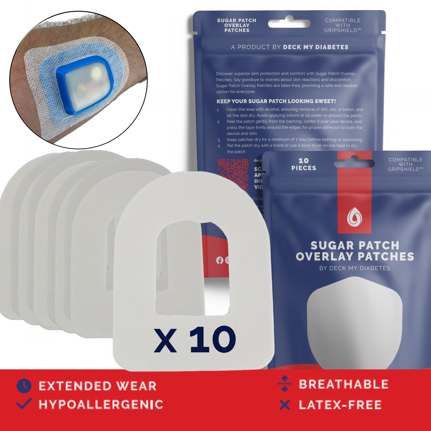 10 Pack- Overlay Patches Compatible Insulet's Omnipod® Insulin Management System | Waterproof & Hypoallergenic