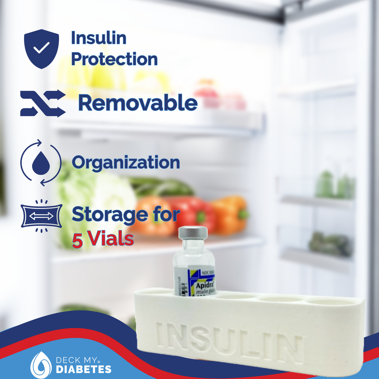 10mL Tall Wall-Mount Insulin Caddy – Holds 5 Vials | Refrigerator Organizer Compatible With Aprida® Lantus®