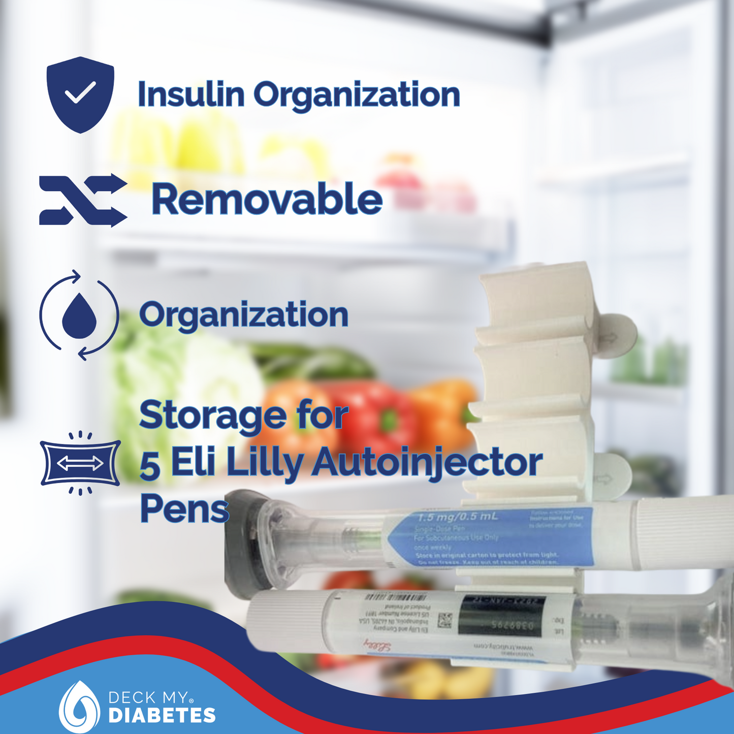 Pen Wallmount –  Holds 5 Pens | Refrigerator Organizer for AutoInjector™ pens